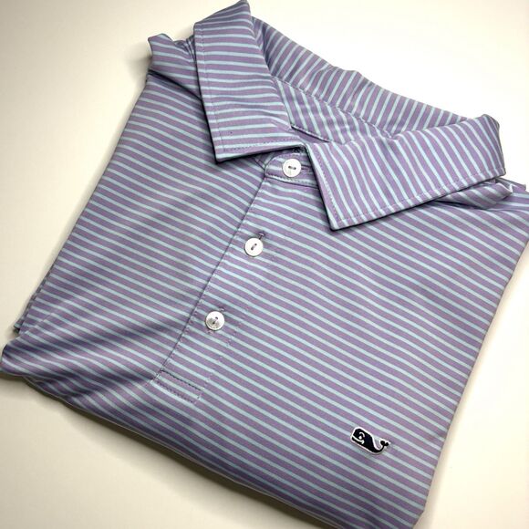 Vineyard Vines Performance Polo Shirt Men's Large Purple Blue Stripe Whale Logo - Picture 2 of 8